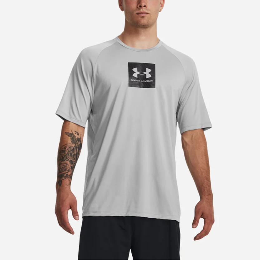 Under Armour Logo Print Crew Neck Short Sleeve T-Shirt Men Tops Cool-Gray 1380785-011