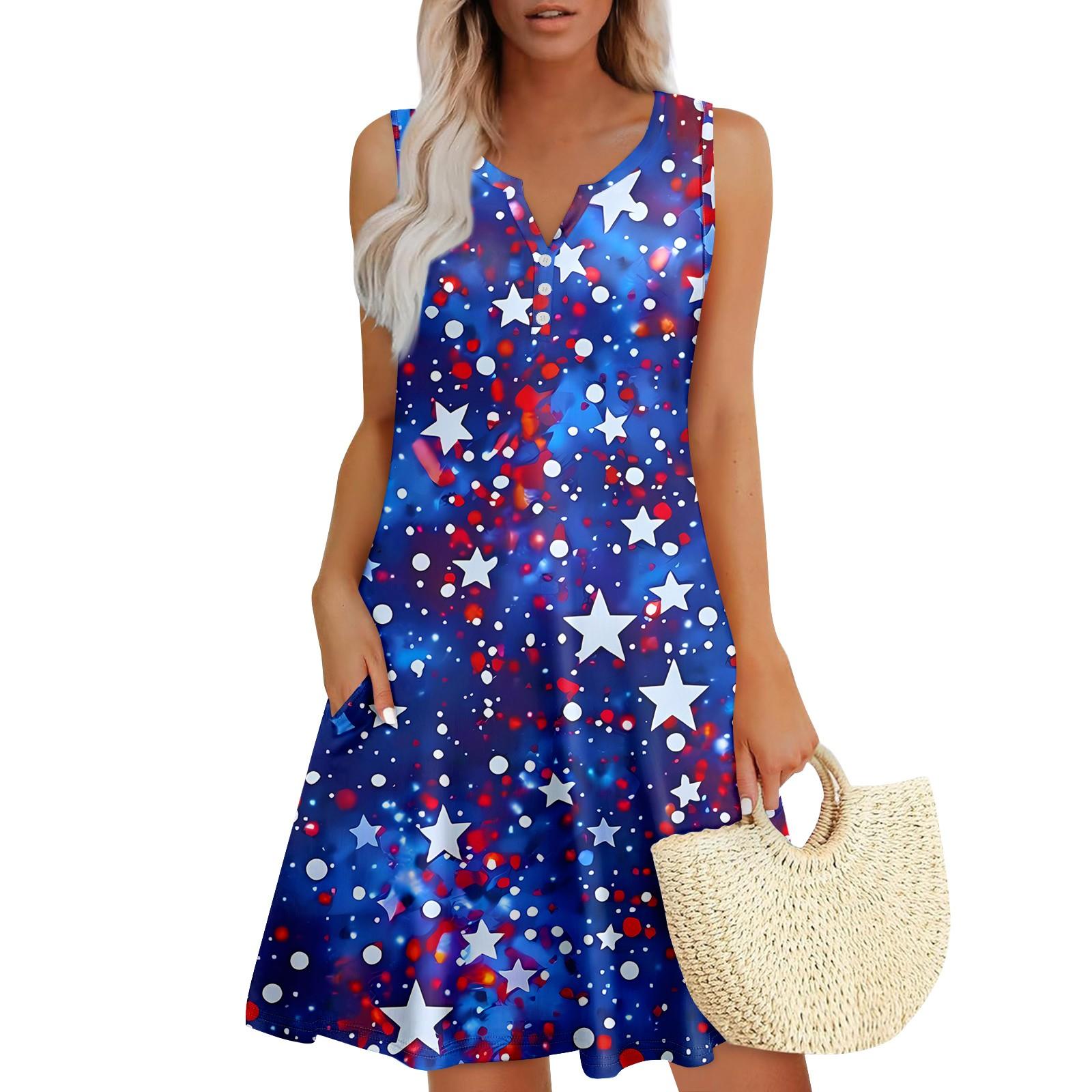 

Womens Summer Dresses Loose V Neck Sleeveless Sundresses Dress With Pockets M