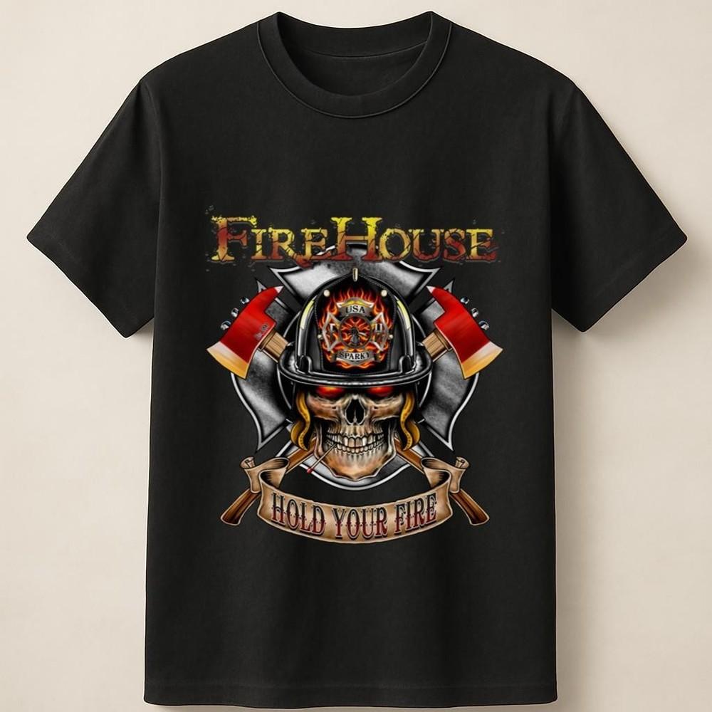 

Firehouse Hold Your Fire Skull Axes Vintage Rock Band Print Unisex T Shirt Unisex T-Shirt XXXL