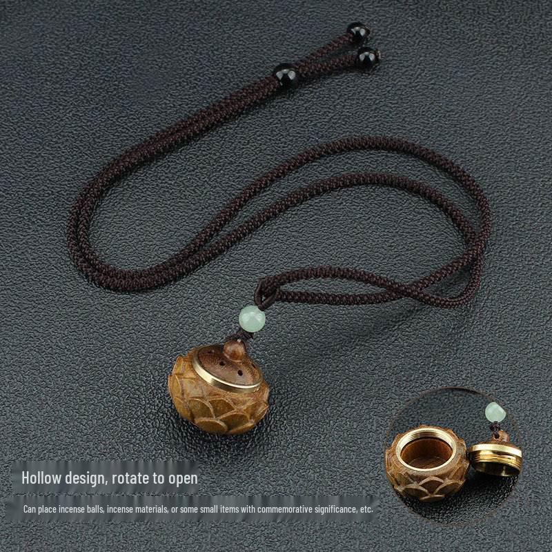 Retro Green Sandalwood Scented Pendant Necklace - Openable Scent Ball Box, Sweater Chain, Car Ornament for Men and Women