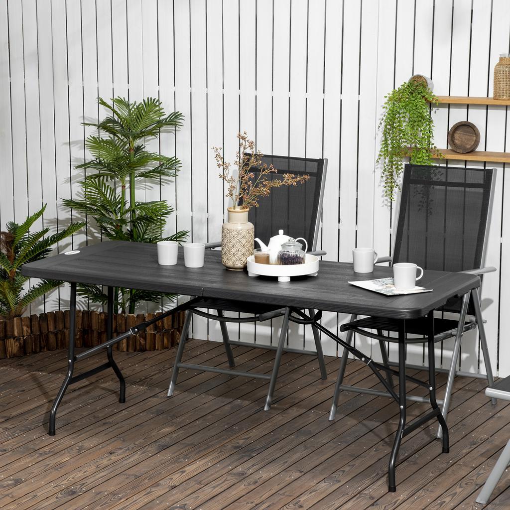 Folding Garden Dining Table for 6, Rectangular Outdoor Dining Table with HDPE Tabletop, Foldable Garden Table with Steel Frame for Balcony, Porch