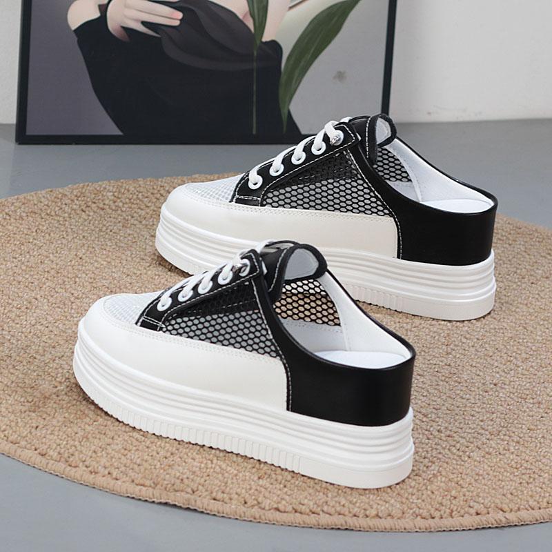 Fashion 7CM Air Mesh Platform Wedge Breathable Pumps Summer Hollow High Brand Synthetic Chunky Heels Mary Jane Slipper Shoes