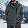 Men Fleece Hoodies Asymmetric Diagonal Zipper Sweatshirt Autumn Winter Casual Long Sleeve Hooded Jacket