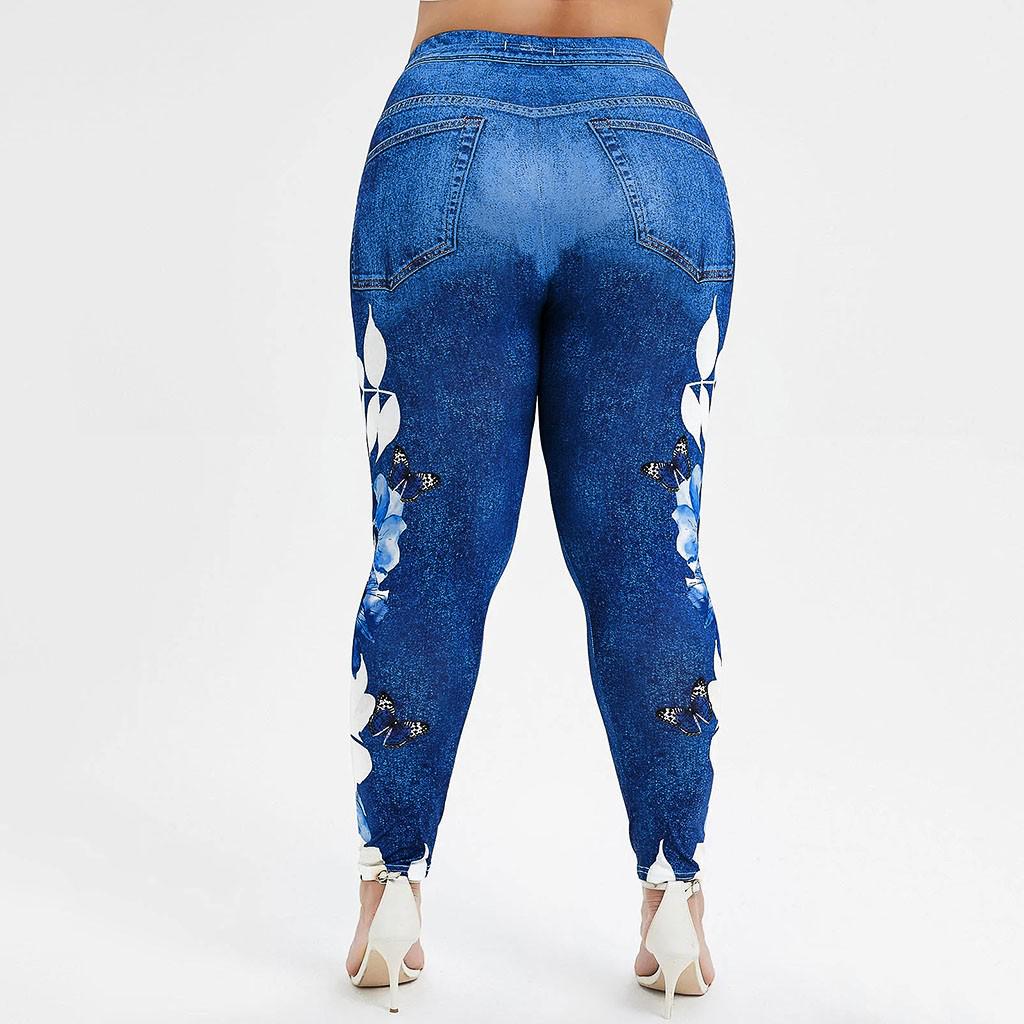 Women's Plus Size Casual Imitation Cowboy Leggings Elasticity Slim Cropped Pants