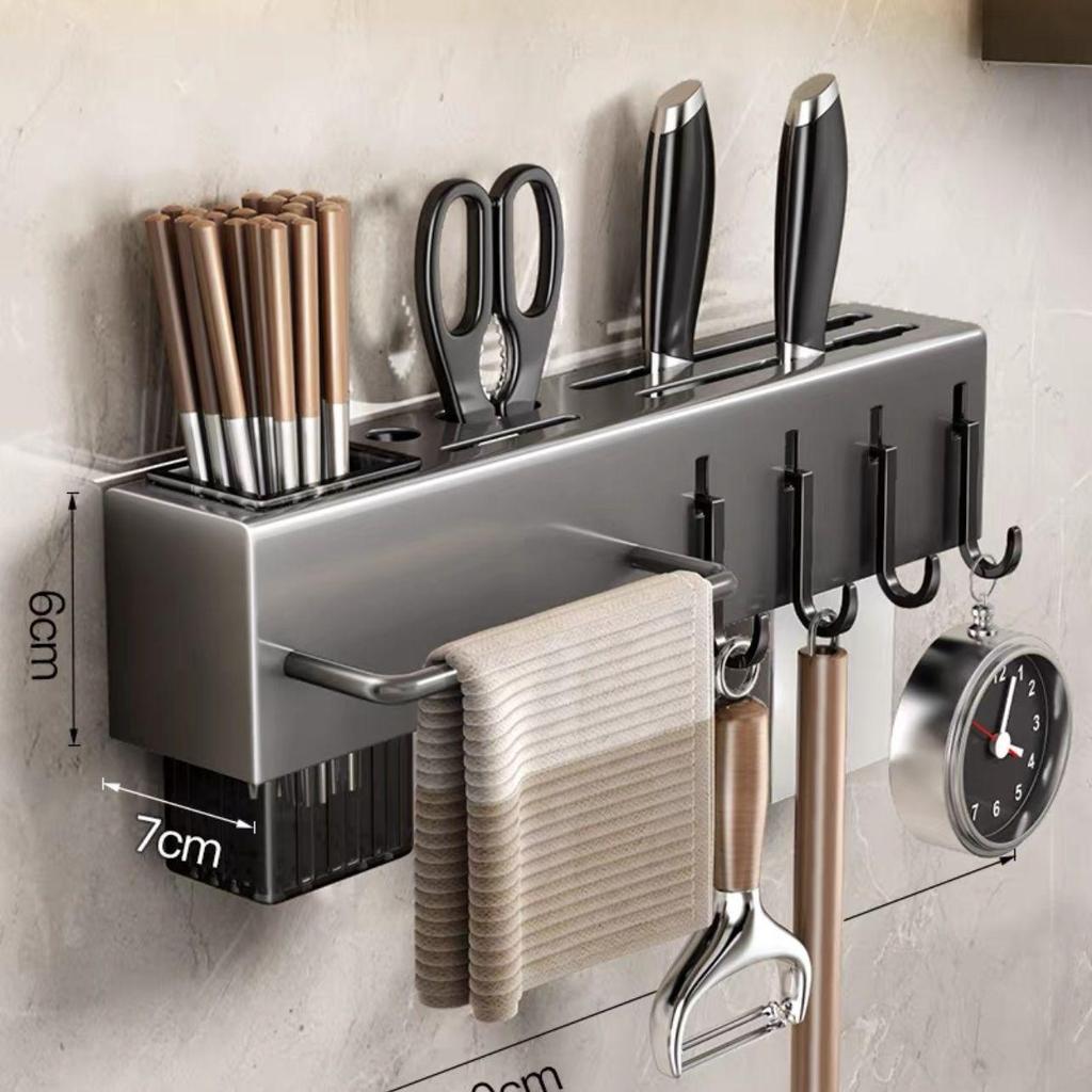 Wall-Mounted Multifunctional Knife Holder and Kitchen Shelf
