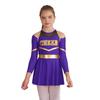Complete Cheerleading Outfit for Girls: Contrast Color Long Sleeve Leotard Dress Featuring Cold Shoulder & Keyhole Back Detail