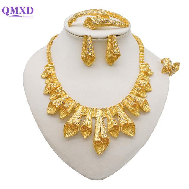 

Дубайские комплекты ювелирных украшений золотого цвета для женщин, индийские серьги и ожерелья, Нигерия, марокканские свадебные подарки