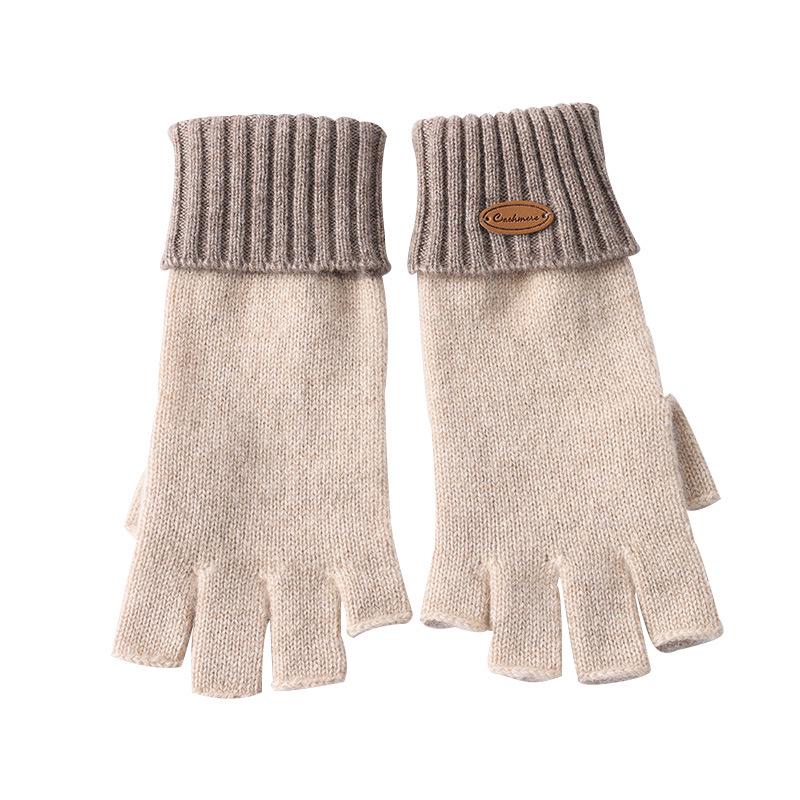 Women's 100% Pure Cashmere Fingerless Gloves - Cozy Autumn/Winter Knit Warmth