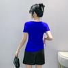 New Summer Short Sleeved V-Neck Women's T-Shirt Fashion Sexy Hollow Out Hot Diamonds Tops High Strecth Mesh Slim Tees