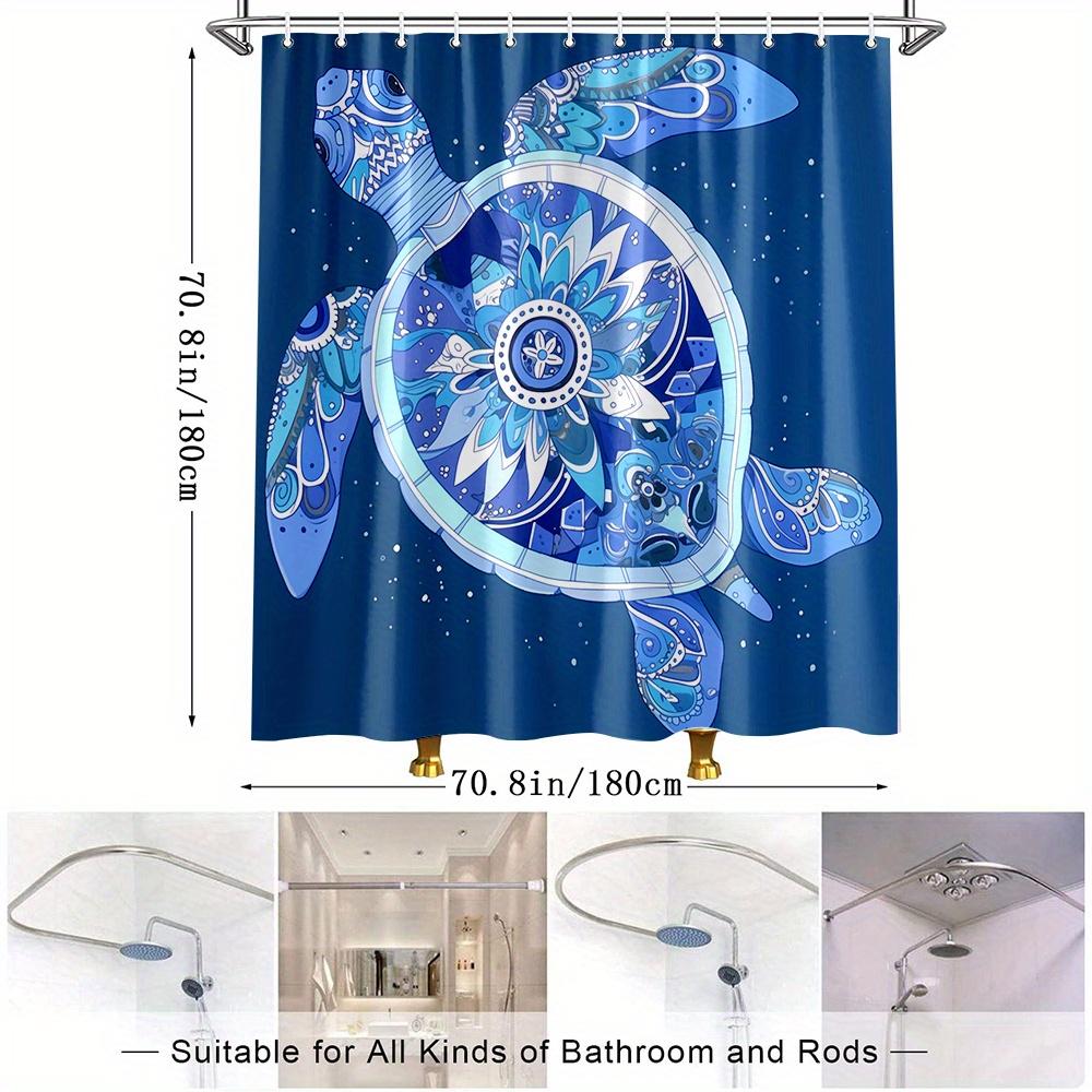 1pc Turtle Shower Curtain - Vibrant Ocean Design with Blue & White Turtle & Floral Patterns, Durable Polyester Fabric,
