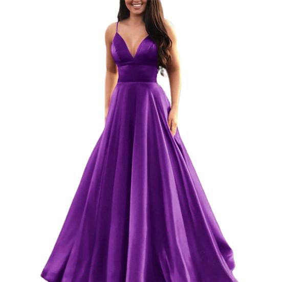 Robe à bretelles taille haute, col en V, bretelles réglables, tenue de soirée pour Banquet