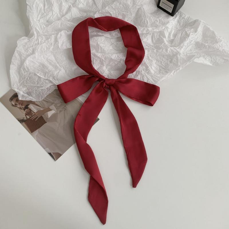 Long solid color silk scarf girl professional versatile thin narrow solid color small scarf streamer tied bag
