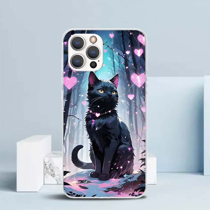 Anime Cat Rain Animal Soft Cover for iPhone 16 17 Air 15 14 Pro Max 16E Phone Case 13 Mini 12 11 7 SE 8 Print Pattern Fit Cases