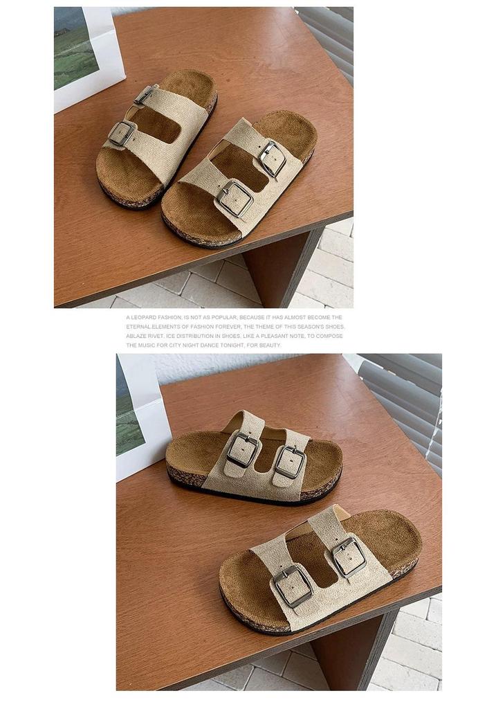 Children's Birkenstock Cork Fabric Retro Double Buckle Sandals - Thick Sole, Non-Slip, Summer Outdoor Shoes for Boys.
