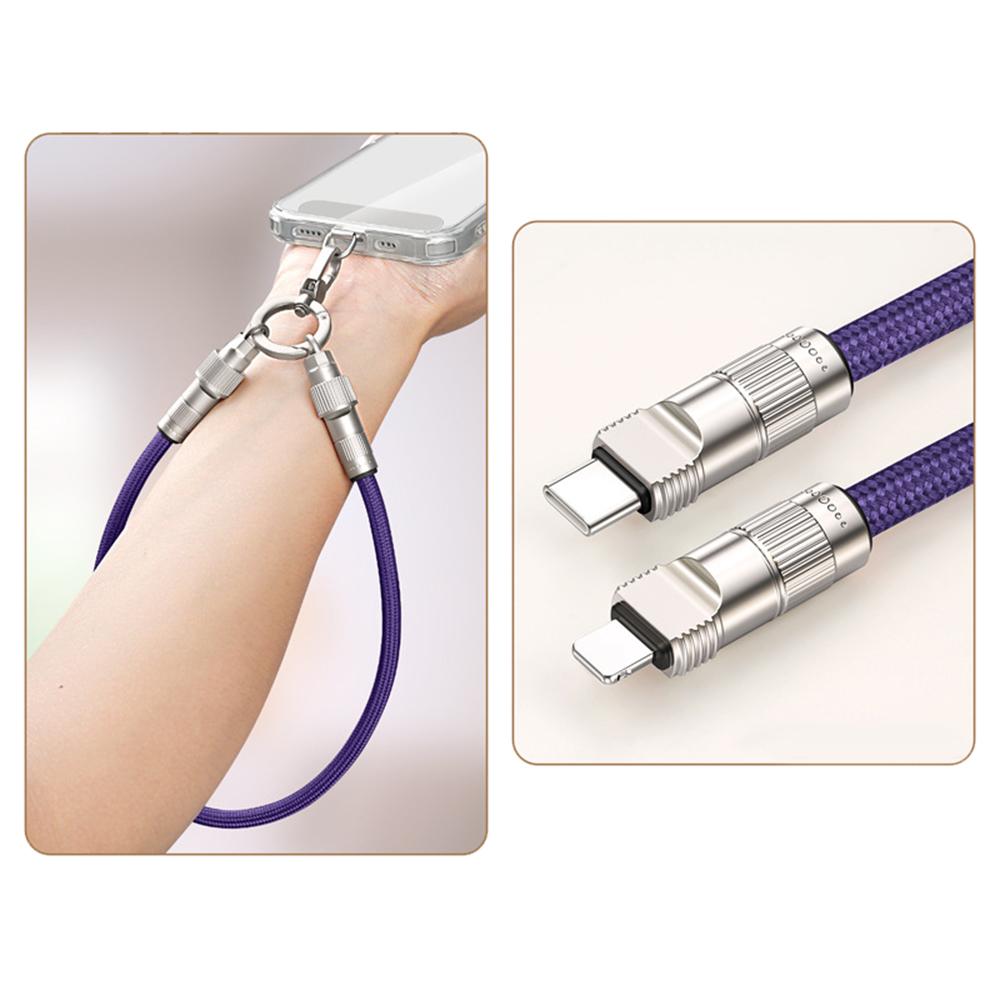 

30cm Cell Phone Wrist Strap Fast Charging Data Cable with Type-C to L-Port Adapter Phone Lanyard Purple