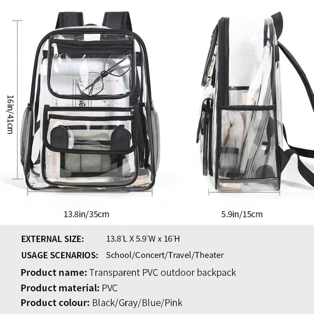 Fashion Large Capacity Transparent Backpack Zipper Portable PVC Backpack Waterproof Knapsack Students School Bag Female/Male