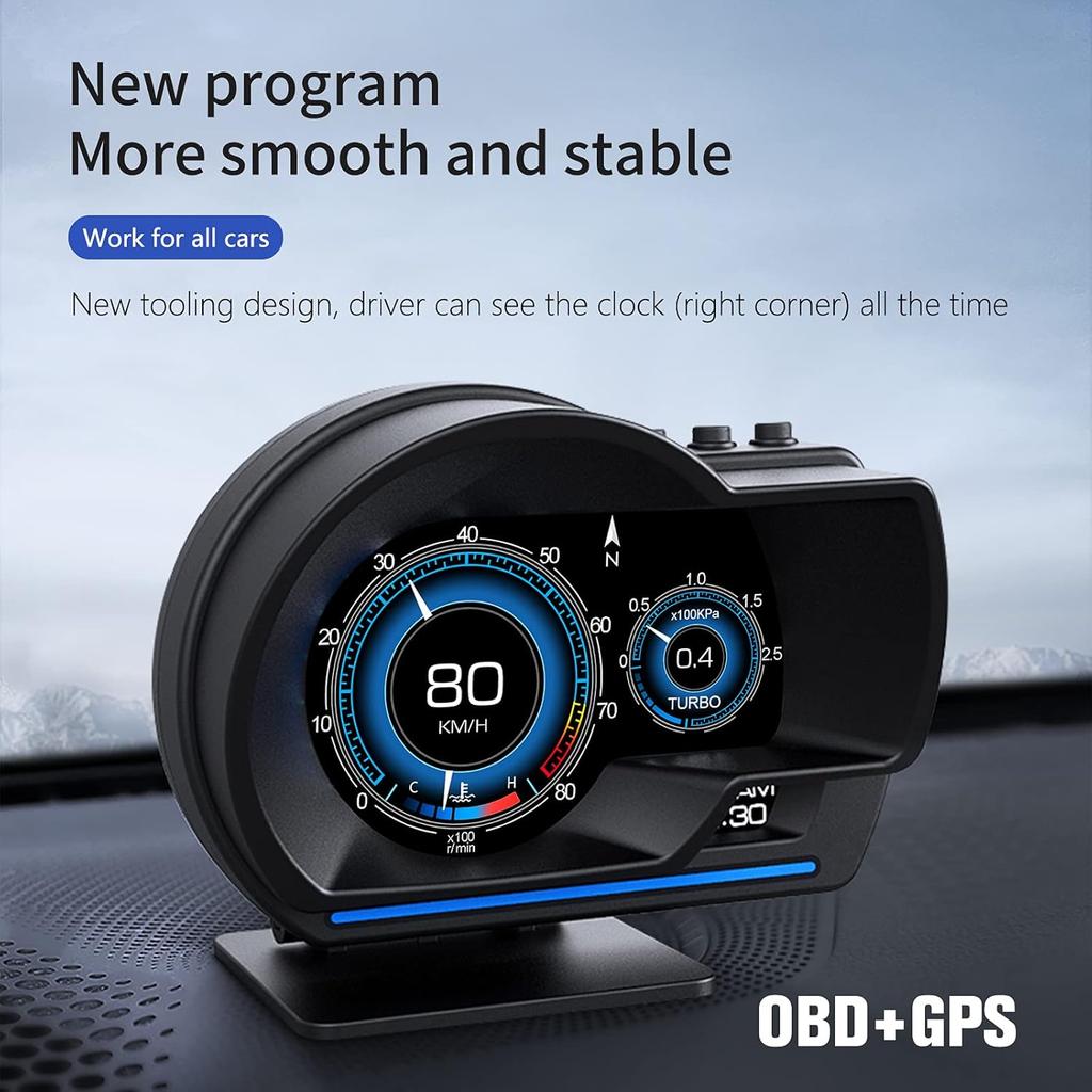 OBD2 Head Up Display For Car, HUD Speedometer For Car With OBD2 GPS Digital Speedometer Dual System Car Speedometer MPH With Water TEM, Volt,