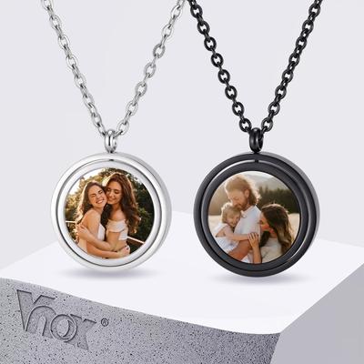 Vnox Free Custom Photo Double-sided Single-sided Pendant Necklace for Men Women, Stainless Steel Personalized Friend Couple Gift