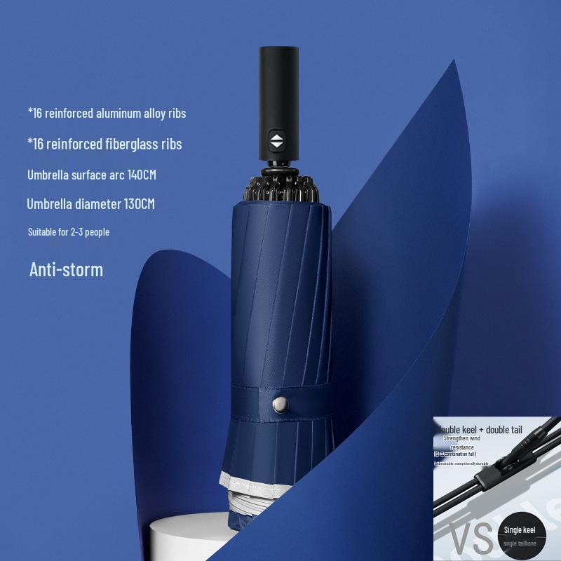 32-Rib Automatic Folding Umbrella, Reinforced Windproof, Dual-Use Sun & Rain Protection for Men