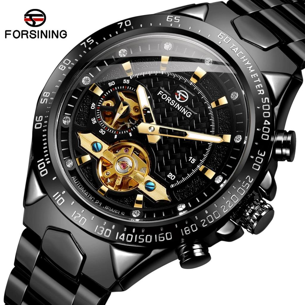 Forsining Automatic Mechanical Men Wristwatch Hollow Sport Male Luxury Tourbillon Watch Independent Seconds Dial Wristwatch