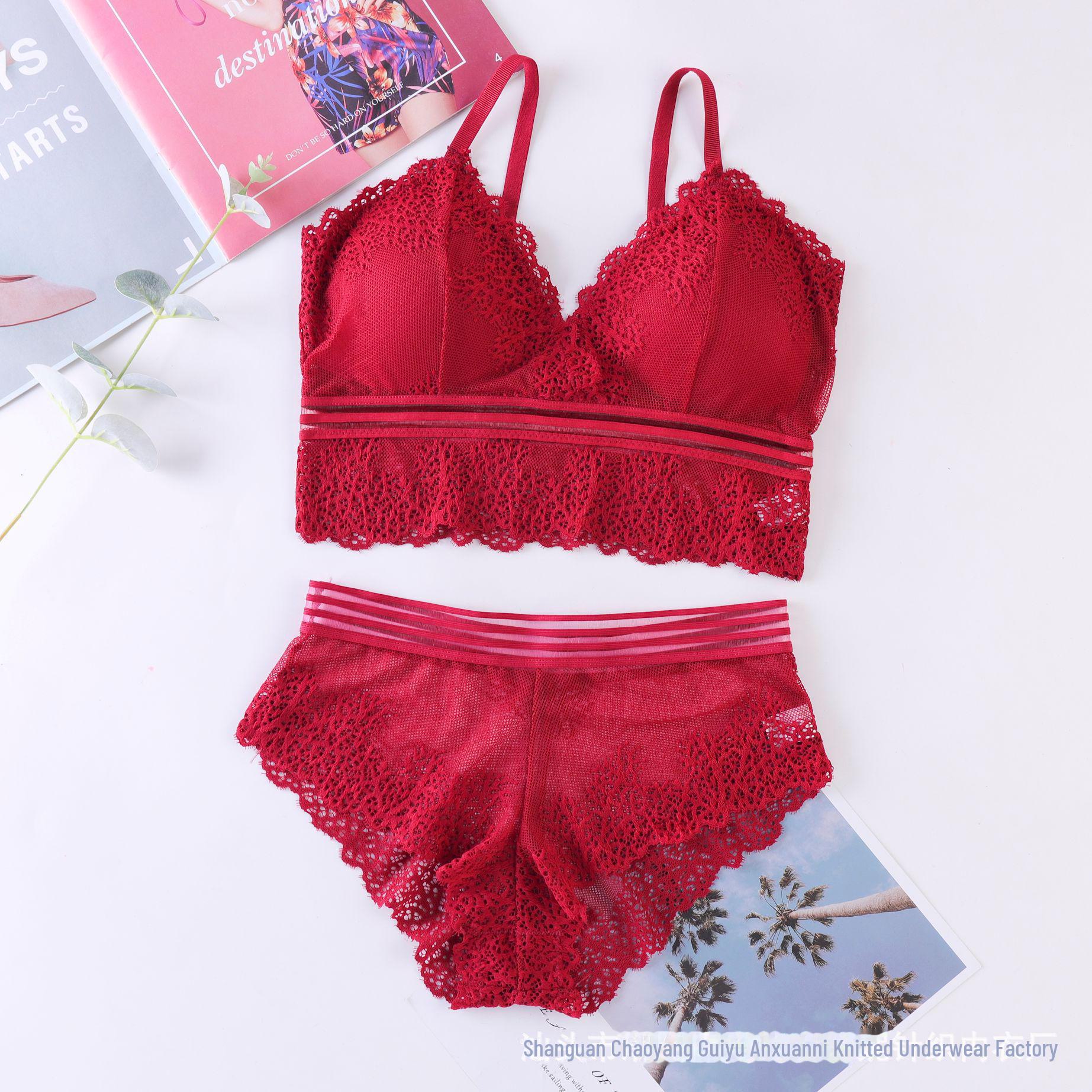 

French Lace Wireless Triangle Bra - Plus Size, Beautiful Back Design One Size (80-130 jin)