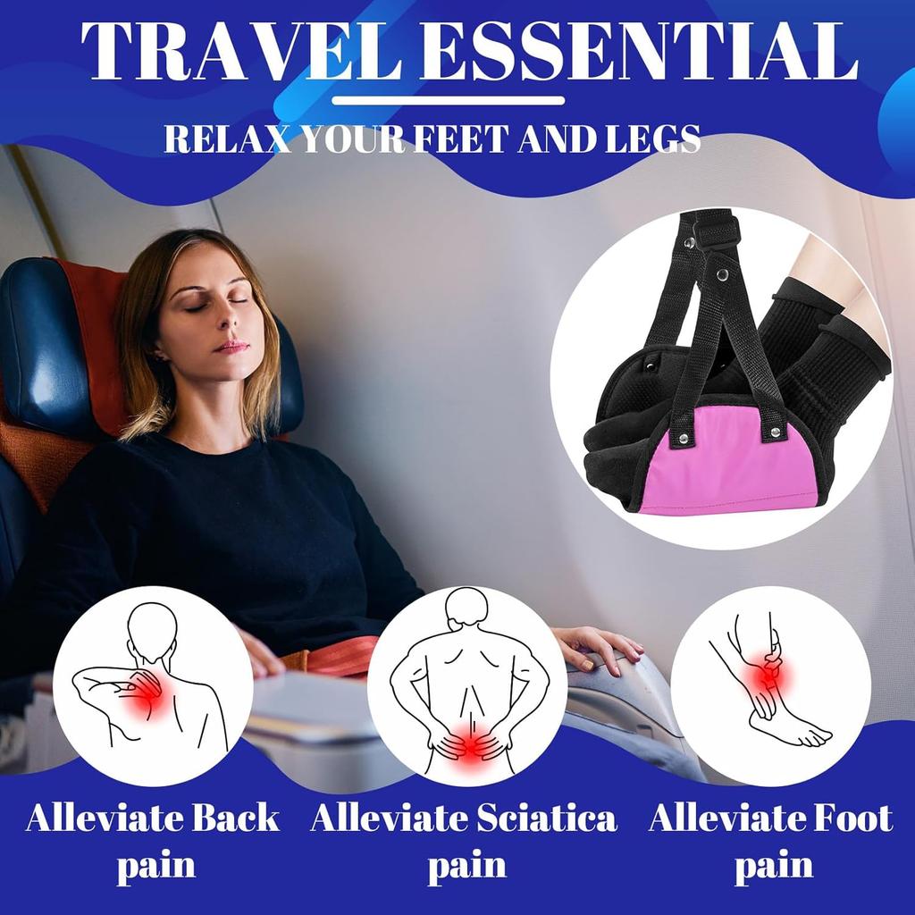 3pack Plane Hang Hammock, Plane Travel Footrests for Swelling/Soreness Relief, Multiple Colors Airplane Footrest