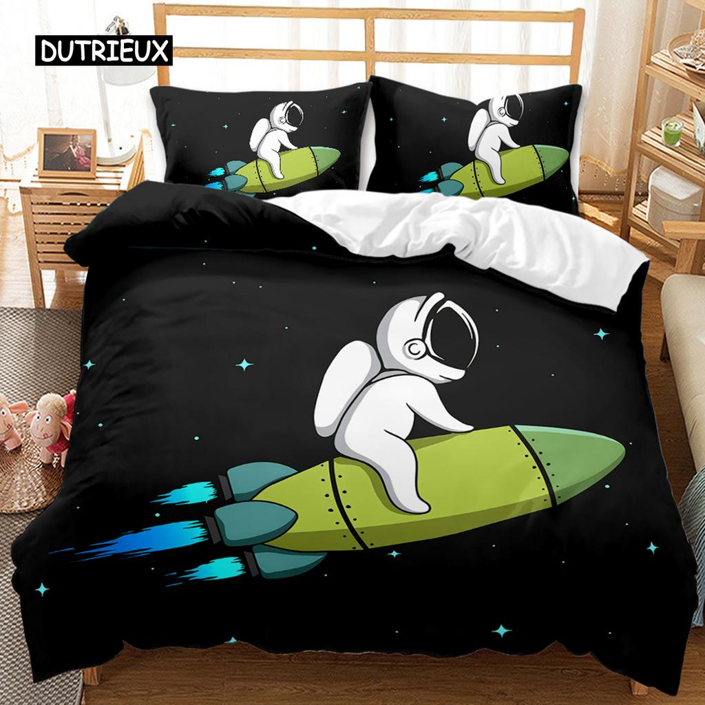 Astronaut Duvet Cover Set Outer Space Tourist Comforter Cover Set for Kids Boys Universe Planet Polyester Quilt Cover Queen King
