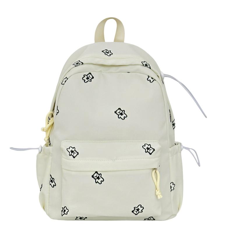 Cute Bear Print School Backpack with Front Pocket Side Drawstrings Casual Daypack for Daily Use
