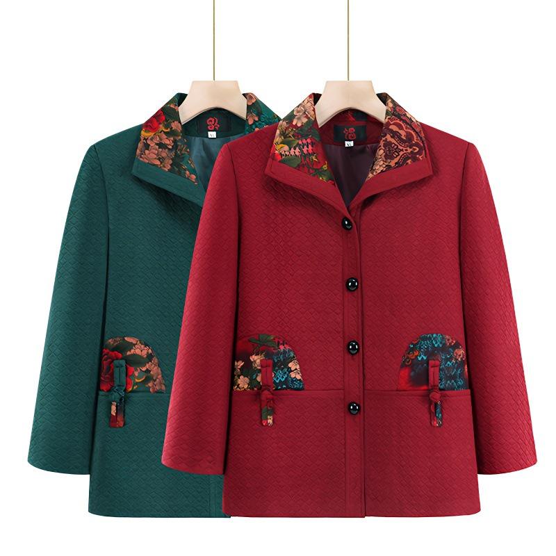 

Elderly Women s Chinese Style Plus Size Turn-Down Collar Jacket - Fashionable Spring and Autumn Top for Grandma XL [80-100 lbs]