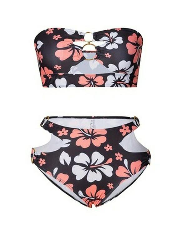 

Европейский и американский женский цветочный купальник бикини бандо с открытой спиной XL чёрный/цветочный
