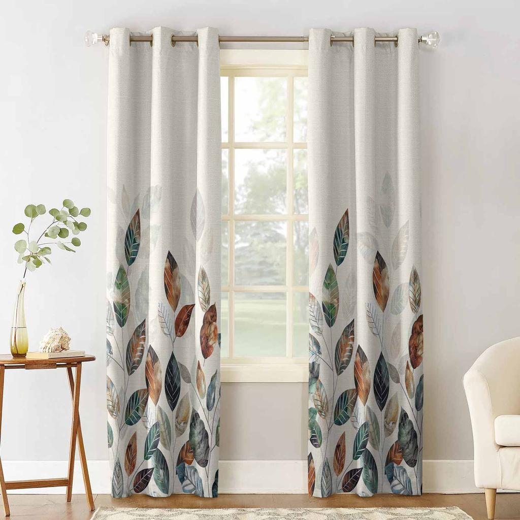 Autumn Thanksgiving Blue-Green Yellow Leaf Plants Blackout Curtains For Living Room Bedroom Window Treatment Drapes Home Decor