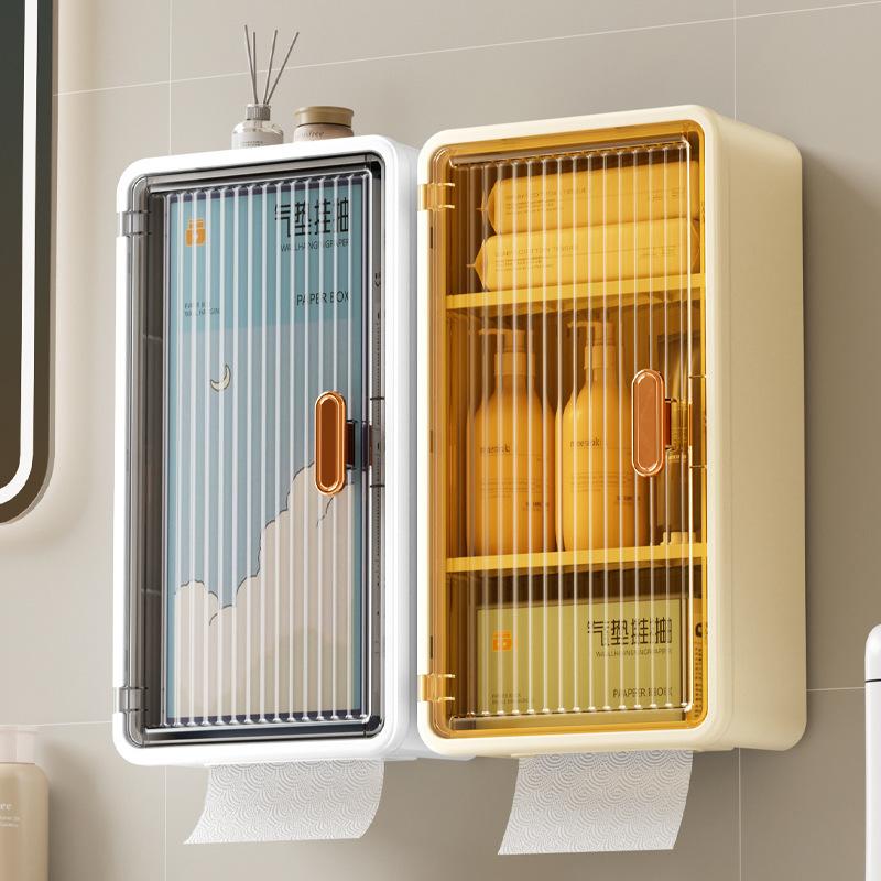 Multifunctional Household Wall-mounted Punch-free Flat Door Tissue Box Bathroom Storage Box Tissue Box Bathroom Transparent Wall-mounted Paper Box