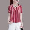 Korean Version Striped Shirt Short Sleeved Short Doll Neck Bottoming Blouse Summer New Top M-3XL