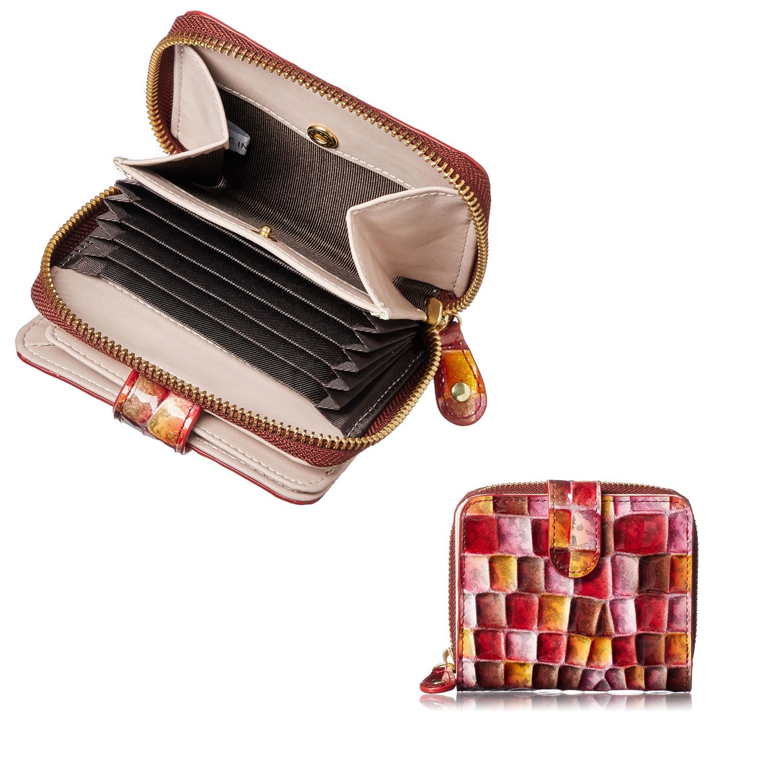 

FRANCK ROSSINI Le Murrine, a women s bifold wallet featuring a zipper closure, made from Italian cowhide leather. Looks like a mini wallet, but