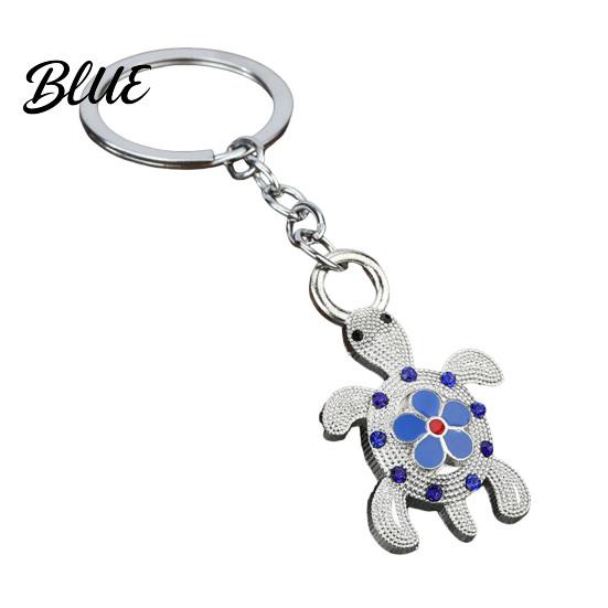 Turtle Key Ring Rhinestone Flower Keychain Luxury Alloy Car Decorative Animal Charm Ring Keychain Pendant for Backpacks Handbag Decoration