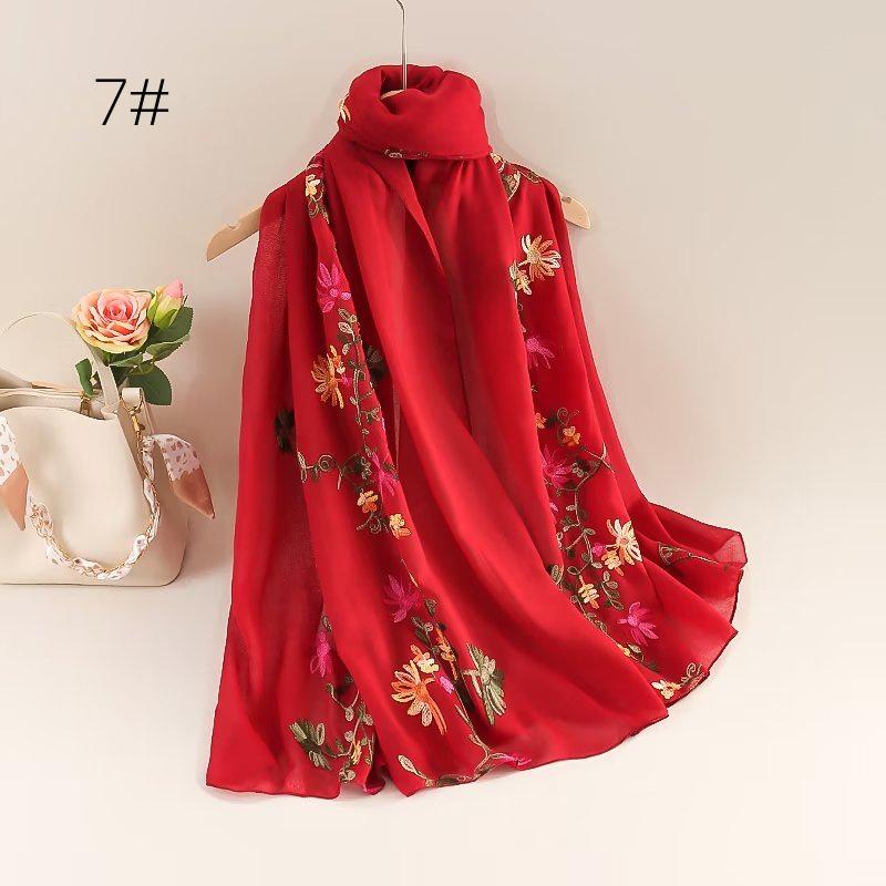 Ethnic Style Embroidered Cotton-Linen Scarf: Thin, Breathable, Fashionable Sun Protection; Wear as Head Wrap or Shawl.