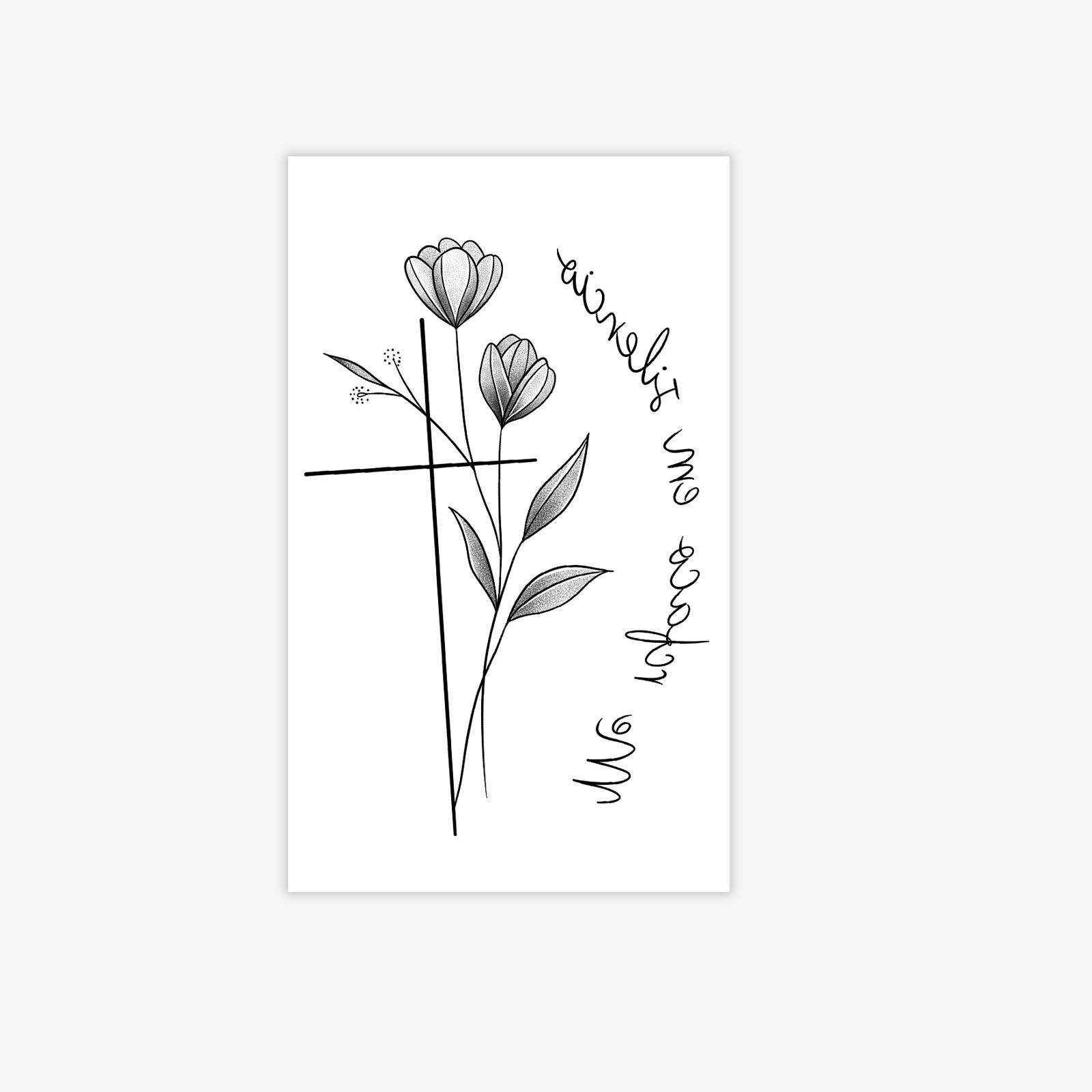 

Minimalist Line Bouquet Tattoo Sticker, Portuguese Me Refaço Em Silêncio Waterproof And Sweatproof 11*18