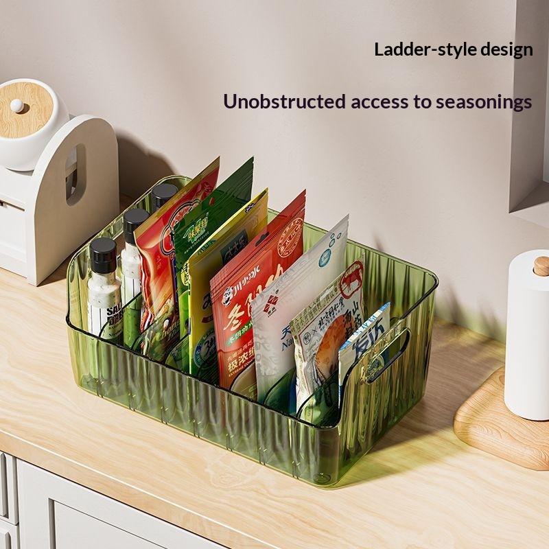 Clear Plastic Seasoning Storage Box With 5 Adjustable Divider Versatile Kitchen Organizer For Spices, Snacks And Small Items