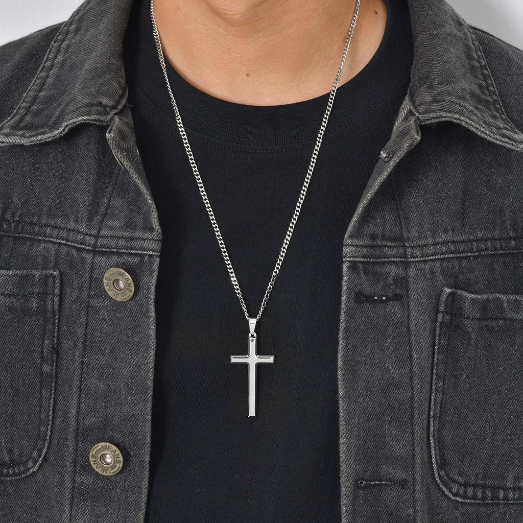 Vnox Gold Black Silver Color Cross Pendant Necklace for Men Women, Stainless Steel Cuban Link Chain, Cross Collar Gift for Him