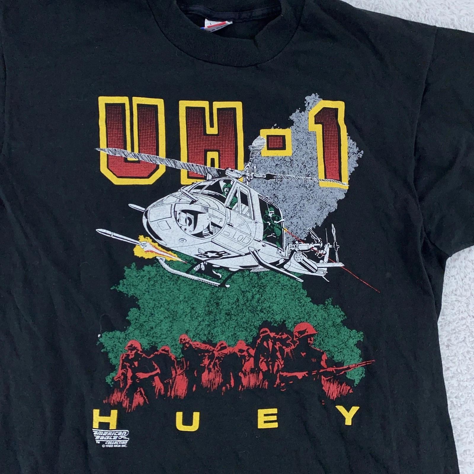 Vintage UH-1 Huey Shirt Medium Black Vietnam Helicopter Graphic Military 90s S
