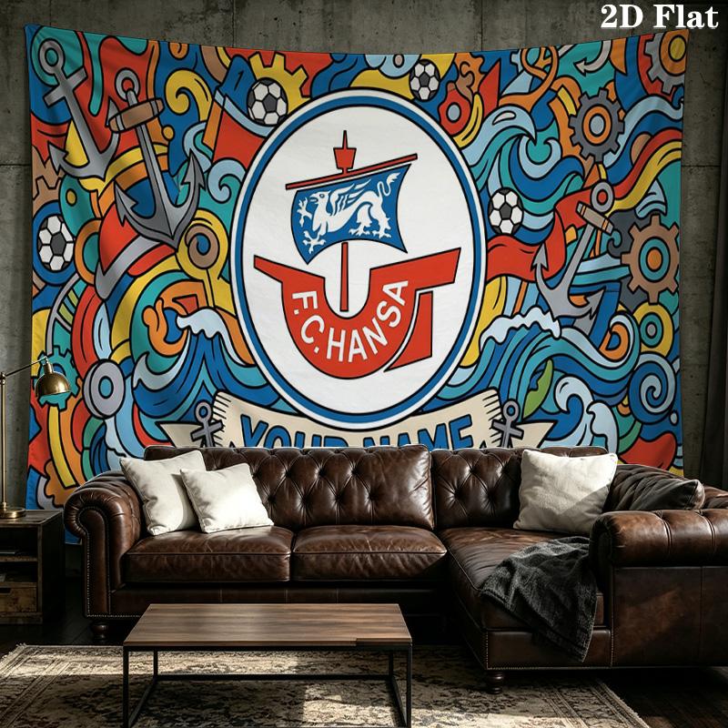 Benutzerdefinierte Name FC Hansa Rostock Gedruckte Wandteppich – Wandbehang für Schlafzimmer, Studentenwohnheime und Heimdekoration