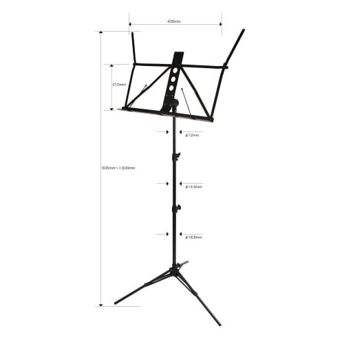 KC Lightweight Aluminum Music Stand MSAL-J/BK Black (Soft Case Included)