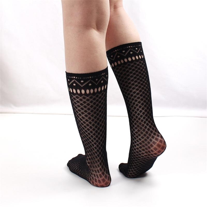 1 Pair Japanese Styles Fishnet Mesh Hollowout Patterned Stockings Breathable Thin Middle Calf Socks for Women and Girls