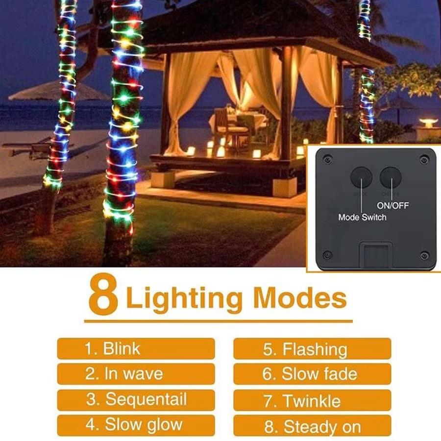 10M 100LED Solar Rope Strip Lights Waterproof Tube Rope Garland Fairy Light Strings for Outdoor Indoor Garden Christmas Decor