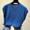 Women's Crew Neck Cap Sleeve Knit T-Shirt Loose Vertical Ribbed Solid Color Breathable Summer Casual Basic Tank Top