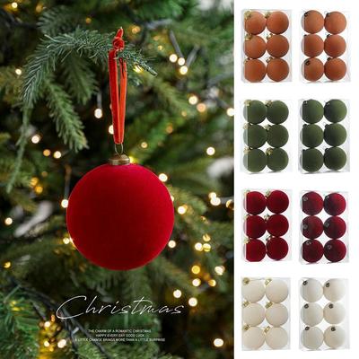 6er Set 8CM Größe Weihnachtsbaumkugel Dekoration Beflockt Farbig Party Hochzeit Geschenke Weihnachtsbaum Anhänger Kunststoff Samt Kugeln