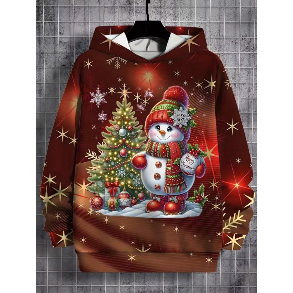 2026 Merry Christmas Sweatshirts Pullover Children's Hoodie Cartoon Santa Claus Graphic Hoody Snowman Sweatshirts Unisex Top