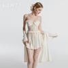 Women's Satin Lace Sheer Cutout Padded Backless Cami Sleep Dress with Robe Lounge Set