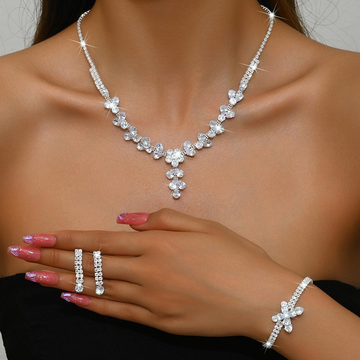 

BLINGBAY женский комплект ювелирных изделий, милые элегантные женские свадебные аксессуары, стразы, элегантное ожерелье, серьги, браслет, комплект женских ювелирных изделий, подарок