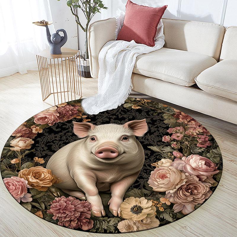 Pigs, Foxes, Rabbits & Llamas pattern round rug,Carpet Rug for Living Room Bedroom Playroom ,Non-slip Floor Mat,Holiday Gifts and Birthday Gifts.